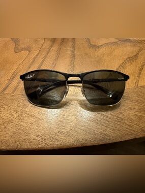 Ray-Ban RB3686 Polished Black on Silver Frame Dark Polarized Lens Sunglasses